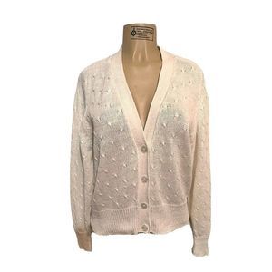 Nell Flowers by J.G. Hook Vintage Knit Ivory Cardigan Ramie Cotton  Size M #1164